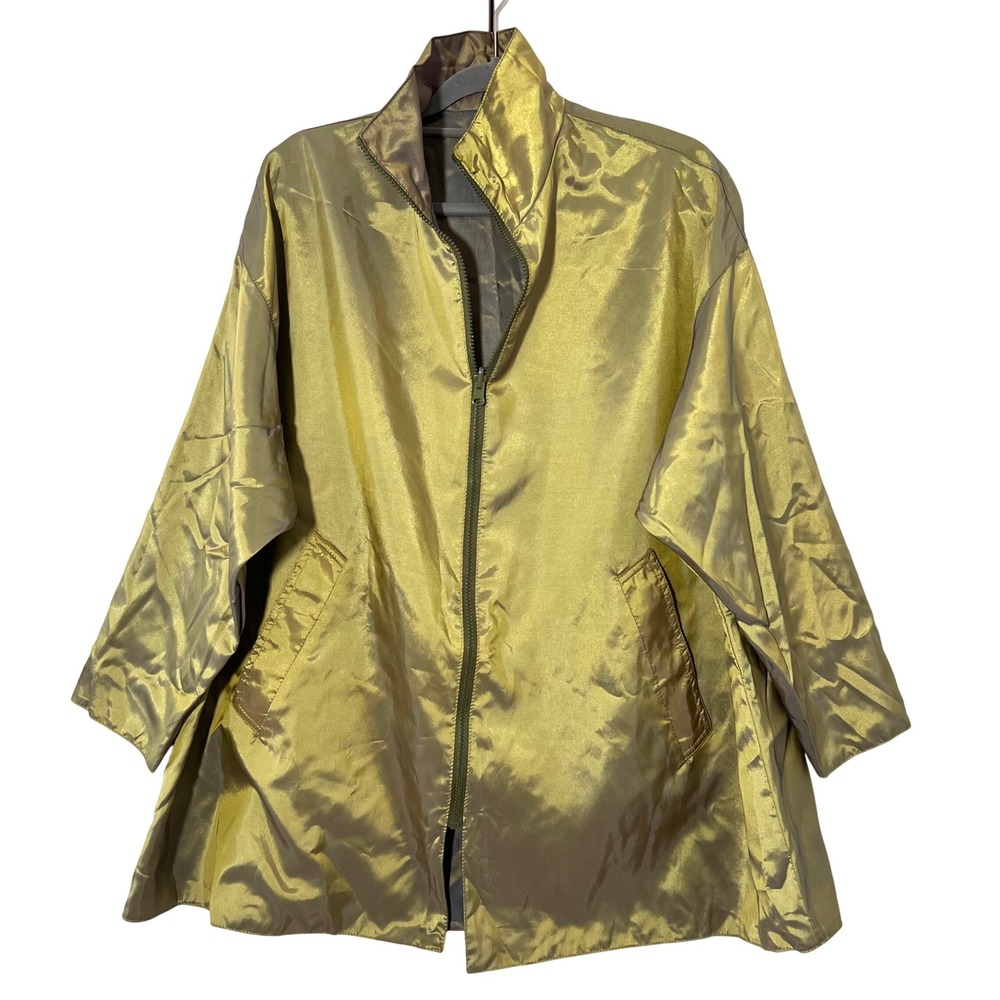 Mycra Pac One Reversible Rain Jacket Size S Green Iridescent Oversized Lagenlook